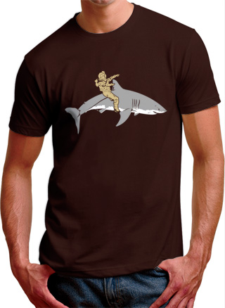 Diver Riding A Shark Mens T-Shirt