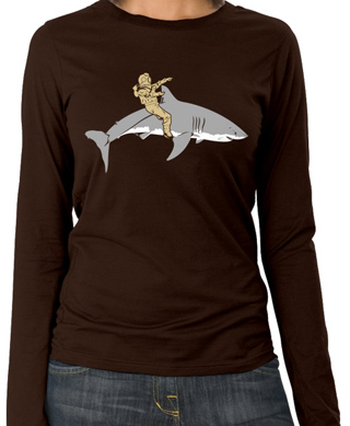 Diver Riding A Shark Ladies Long Sleeve T-Shirt