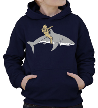 Diver Riding A Shark Kids Hooded Sweatshirt