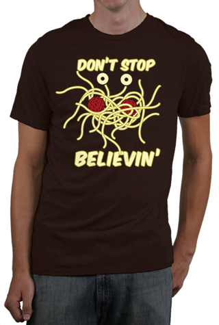 Don't Stop Believin Flying Spaghetti Monster Mens Slim Fit T-Shirt