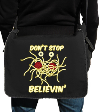 Don't Stop Believin Flying Spaghetti Monster Messenger Bag