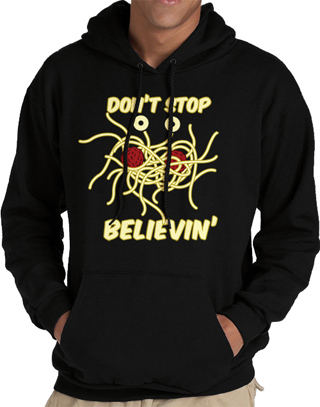 Don't Stop Believin Flying Spaghetti Monster Mens Hooded Sweatshirt
