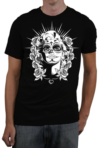 Sugar Skull Zombie Pin Up Mens Slim Fit T-Shirt