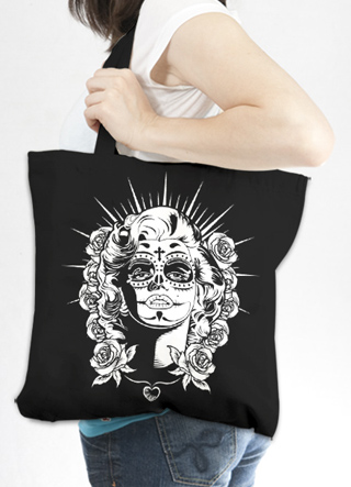 Sugar Skull Zombie Pin Up Tote Bag
