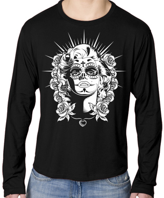 Sugar Skull Zombie Pin Up Mens Long Sleeve T-Shirt