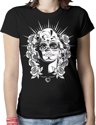 Sugar Skull Zombie Pin Up Ladies Organic T-Shirt