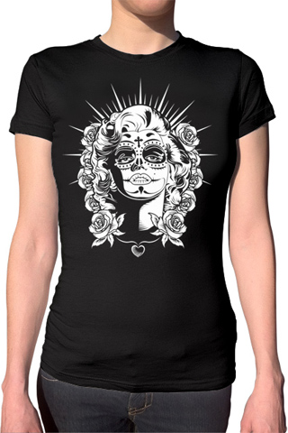 Sugar Skull Zombie Pin Up Ladies T-Shirt