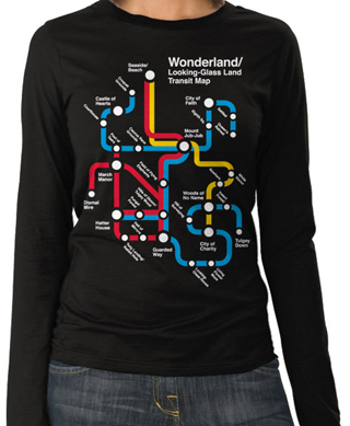 Wonderland Metro Map Ladies Long Sleeve T-Shirt
