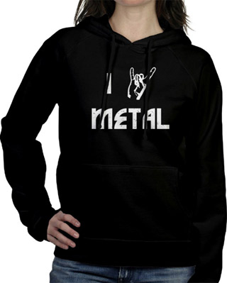 I Devil Horns Metal - White Ink Ladies Hooded Sweatshirt