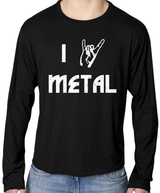 I Devil Horns Metal - White Ink Mens Long Sleeve T-Shirt