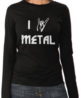 I Devil Horns Metal - White Ink Ladies Long Sleeve T-Shirt