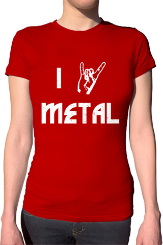 I Devil Horns Metal - White Ink Ladies T-Shirt