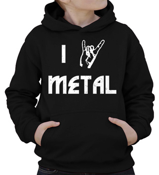 I Devil Horns Metal - White Ink Kids Hooded Sweatshirt