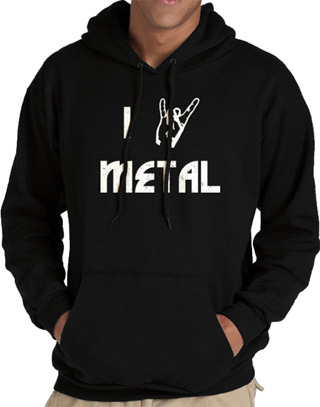 I Devil Horns Metal - White Ink Mens Hooded Sweatshirt