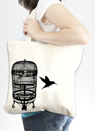 The Bird Cage Escape - Black Ink Tote Bag