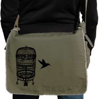 The Bird Cage Escape - Black Ink Messenger Bag