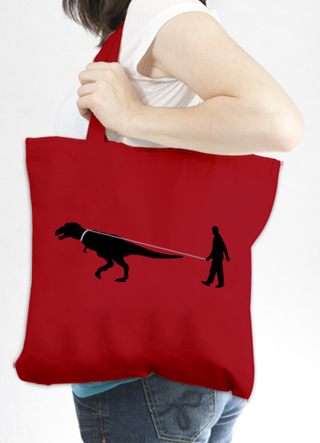 Man Walking Dinosaur Tote Bag