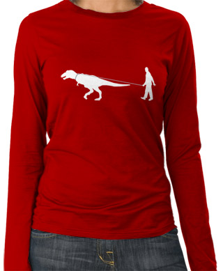 Man Walking Dinosaur Ladies Long Sleeve T-Shirt