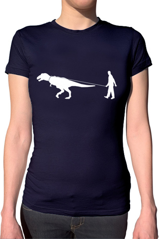 Man Walking Dinosaur Ladies T-Shirt
