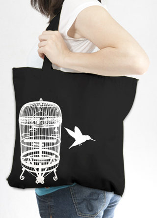 The Bird Cage Escape - White Ink Tote Bag