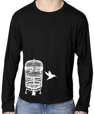 The Bird Cage Escape - White Ink Mens Long Sleeve T-Shirt