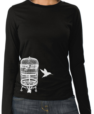 The Bird Cage Escape - White Ink Ladies Long Sleeve T-Shirt
