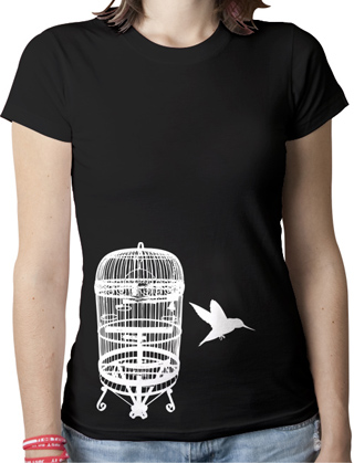The Bird Cage Escape - White Ink Ladies Organic T-Shirt