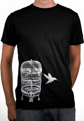 The Bird Cage Escape - White Ink Mens Organic T-Shirt