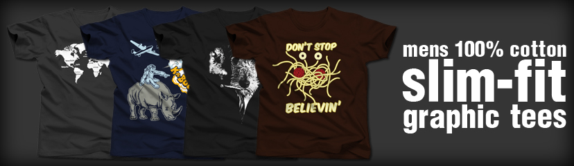 Slim fitting graphic t-shirts for men, manufactured by American Apparel.