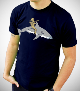 Diver Riding a Shark Mens T-Shirt 